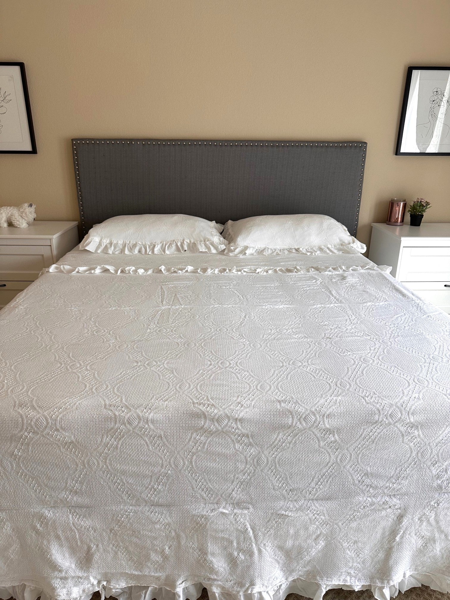 Basiclayersca Cotton White Lace Bedspread with Matching