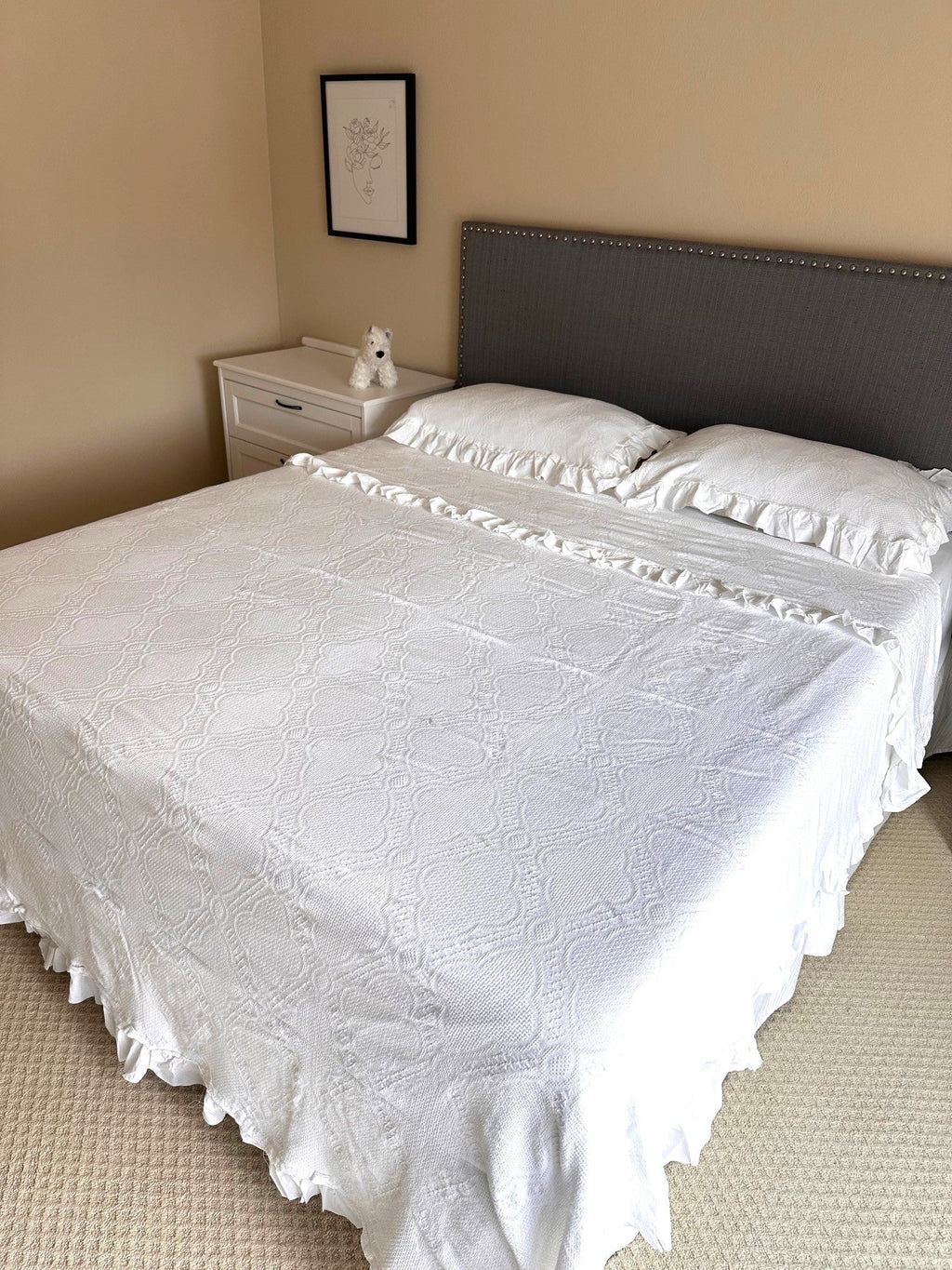 Basiclayersca Cotton White Lace Bedspread with Matching