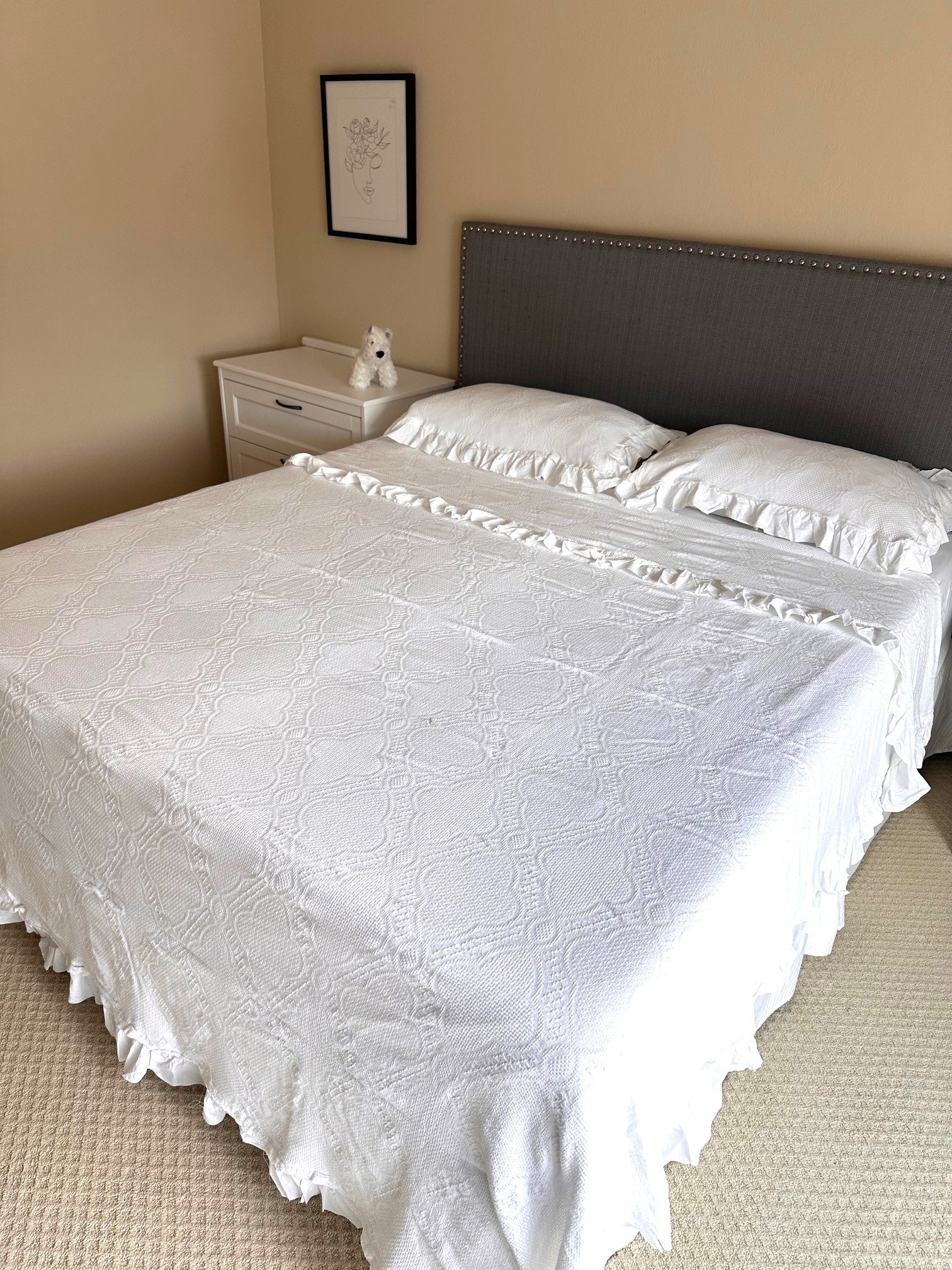 Basiclayersca Cotton White Lace Bedspread with Matching