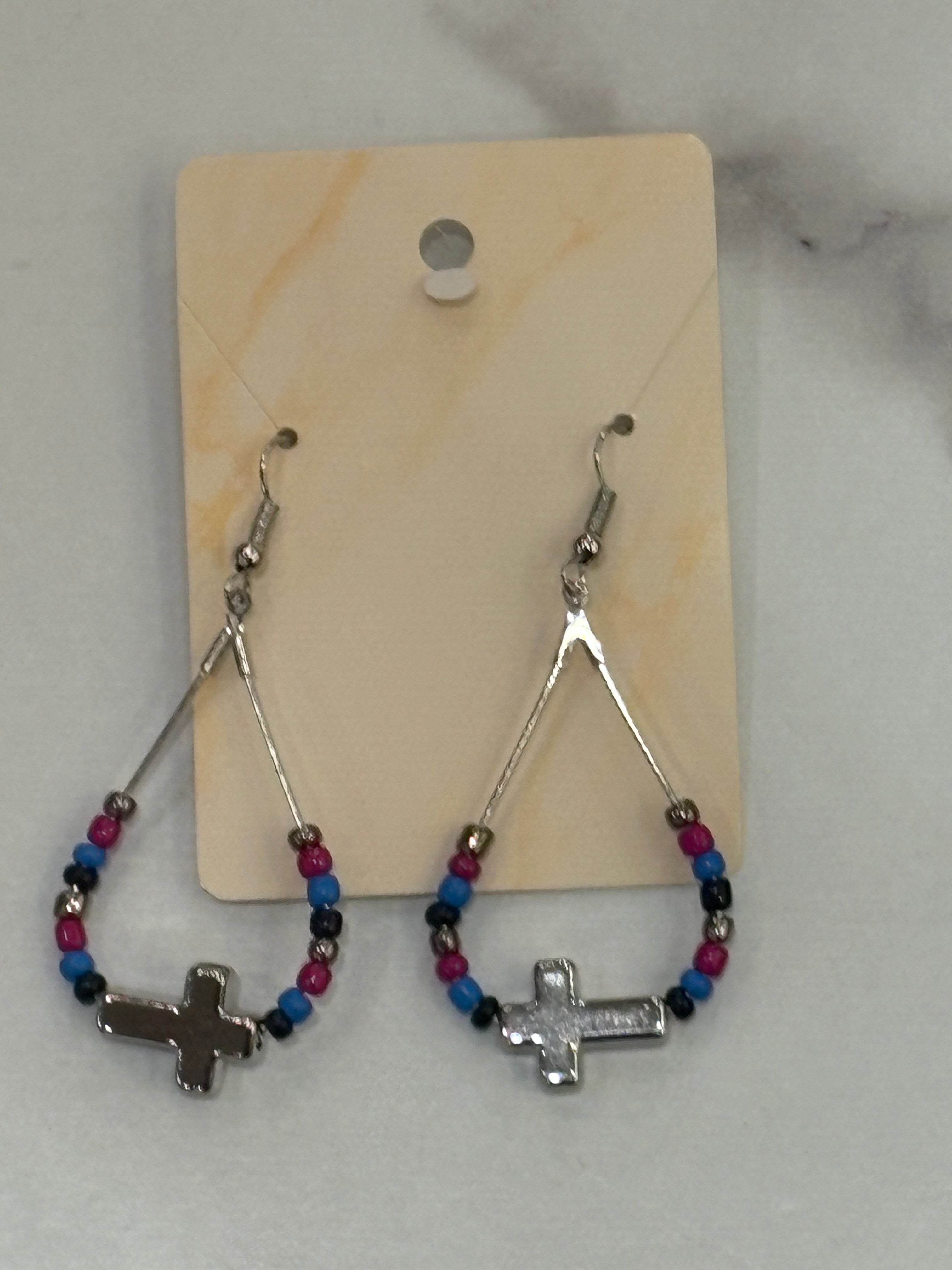 Beaded Teardrop Earrings with Cross Charm