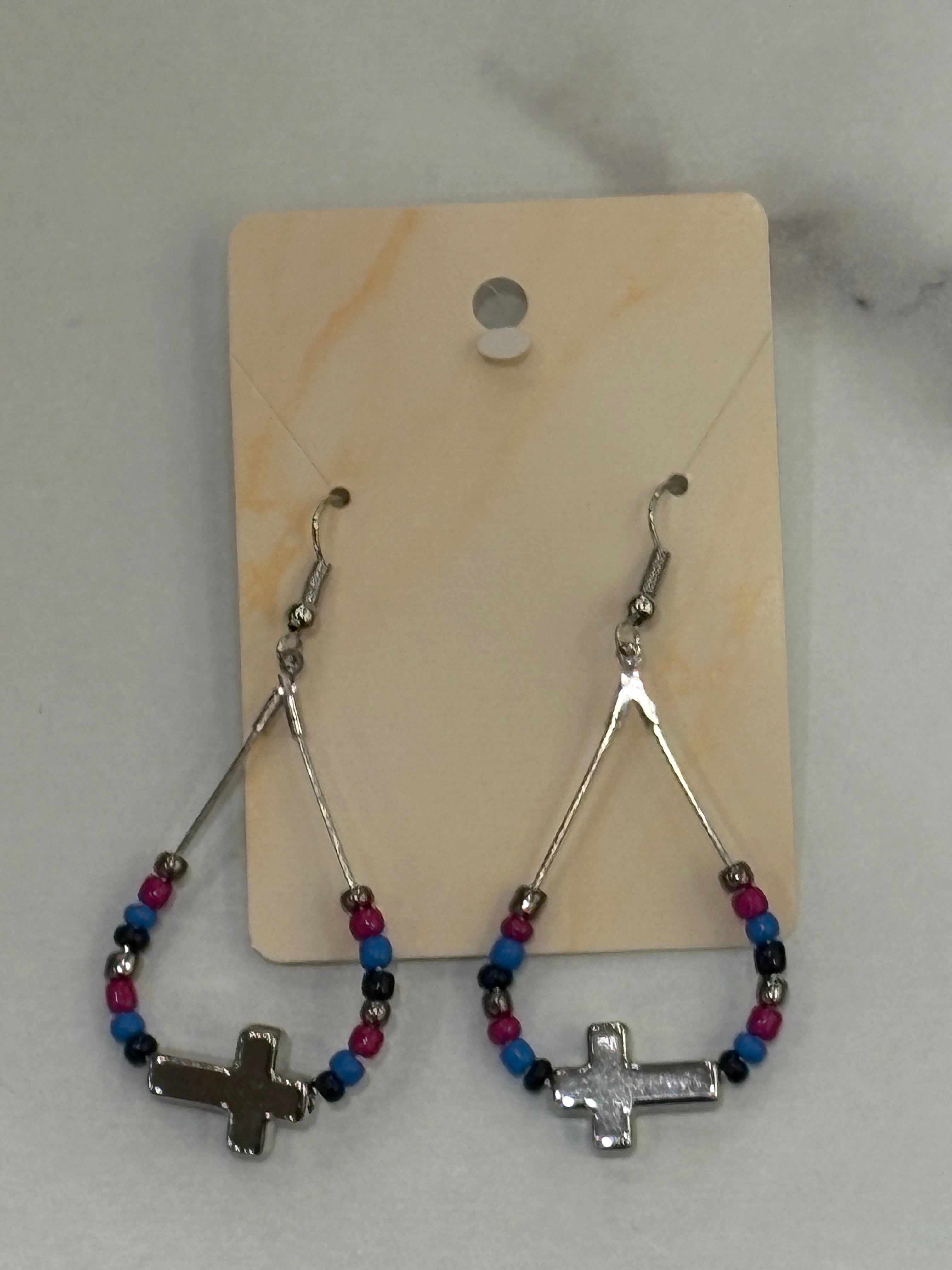 Beaded Teardrop Earrings with Cross Charm
