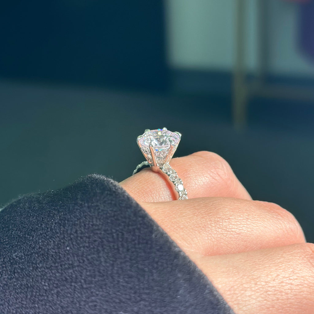 3.5ct Round Cut Moissanite Double Hidden Halo Engagement Ring