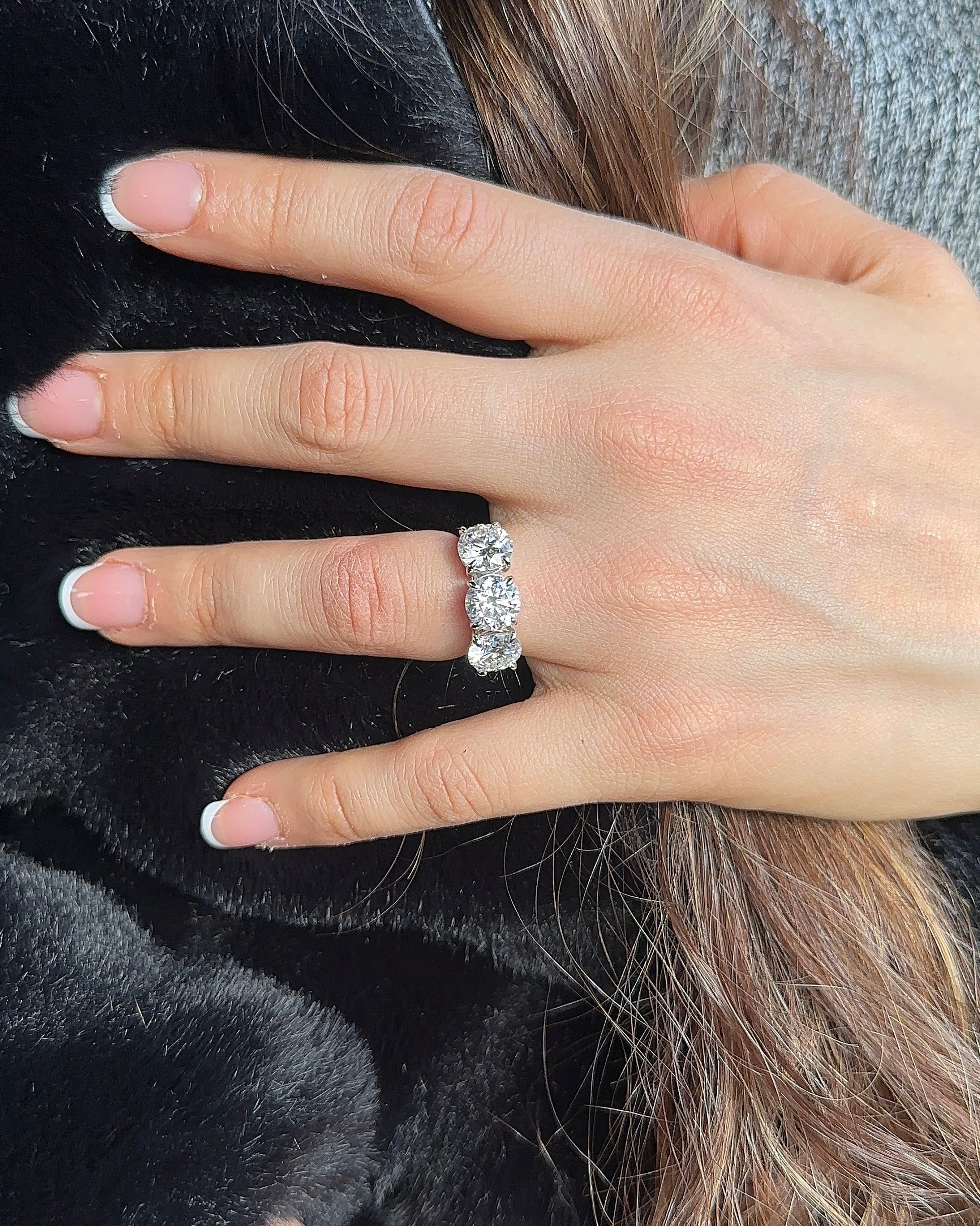 6.0ctw Three Stone Round Cut Moissanite Engagement Ring