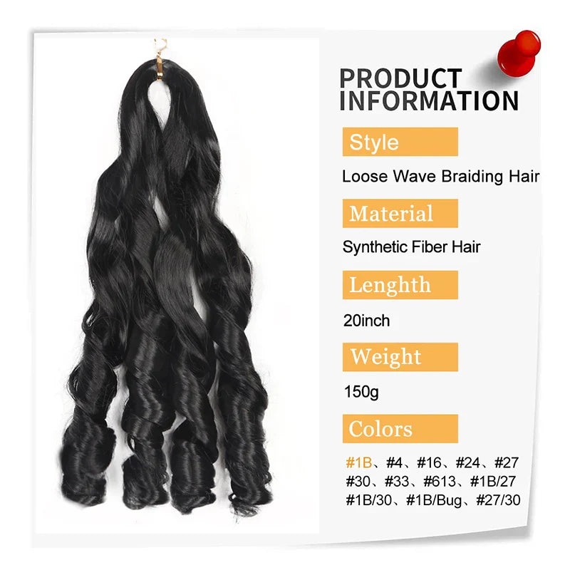 55cm Spiral Curly Braid Crochet Hair - French Curl Loose Wave Wig - Heat Resistant Synthetic Hair