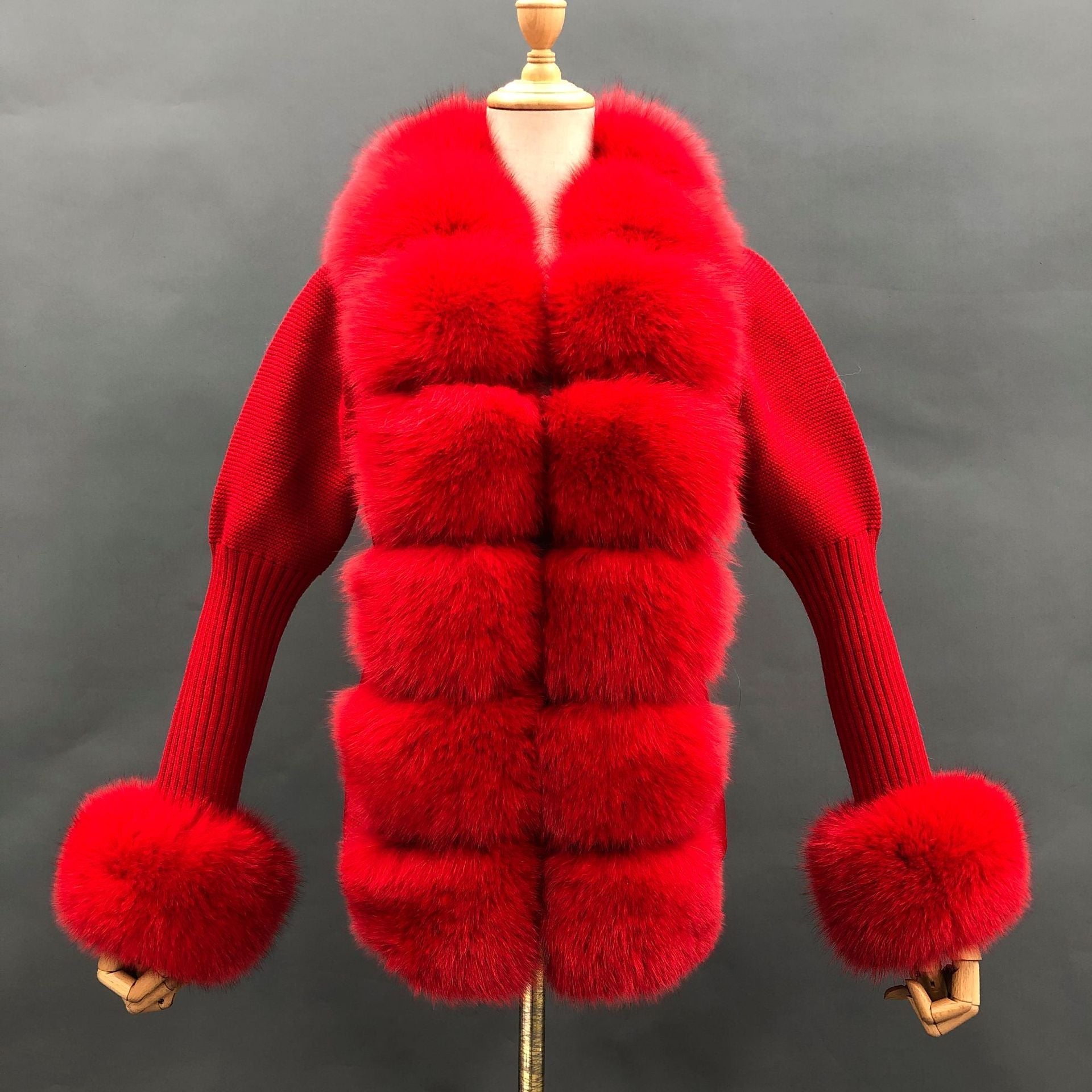 Autumn And Winter Solid Color Fox Placket Cuff Detachable Knitted Cardigan For Women