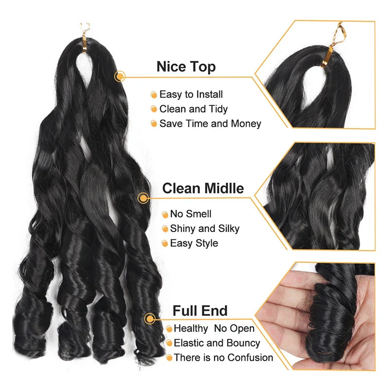 55cm Spiral Curly Braid Crochet Hair - French Curl Loose Wave Wig - Heat Resistant Synthetic Hair