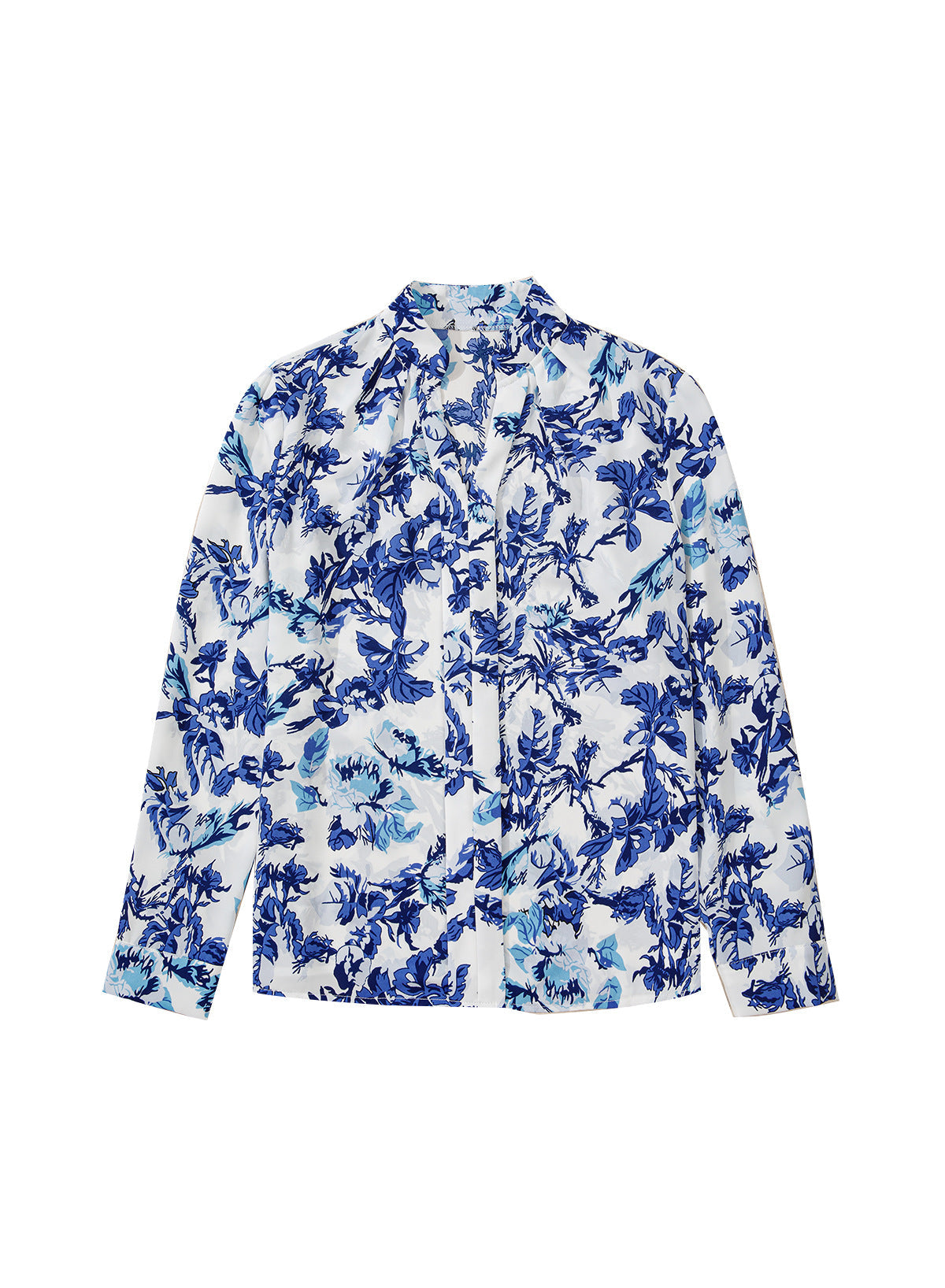 Autumn Color Matching V neck Long Sleeve Top Women Retro Floral Print Pullover Office Chiffon Shirt