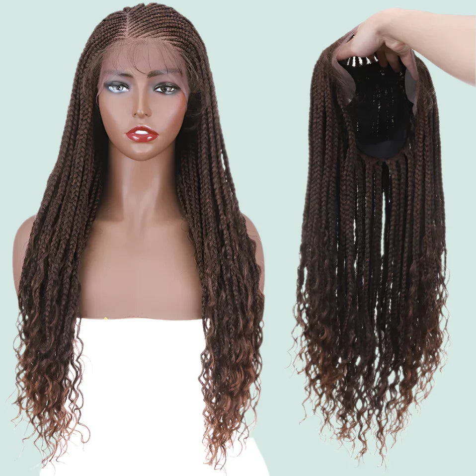 28" Braided Wig | Cornrow Braids with Curly Ends | Lace Front Wig | Baby Hair | Synthetic Hair | Black Women