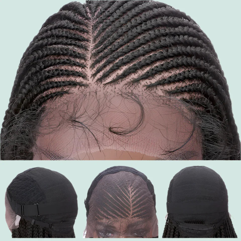 28" Braided Wig | Cornrow Braids with Curly Ends | Lace Front Wig | Baby Hair | Synthetic Hair | Black Women