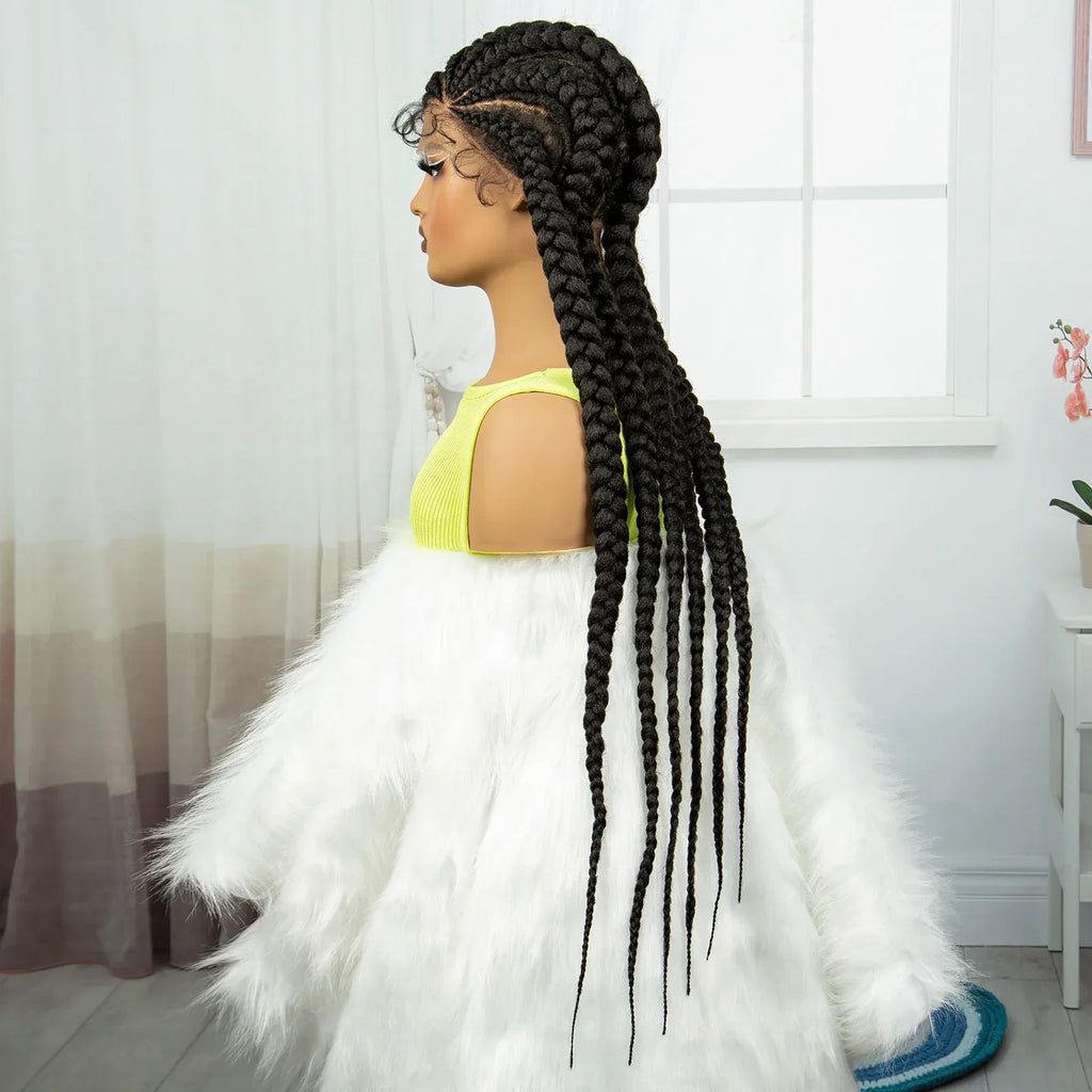 36" Long Cornrow Knotless Braids Wig | Full Lace | Baby Hair