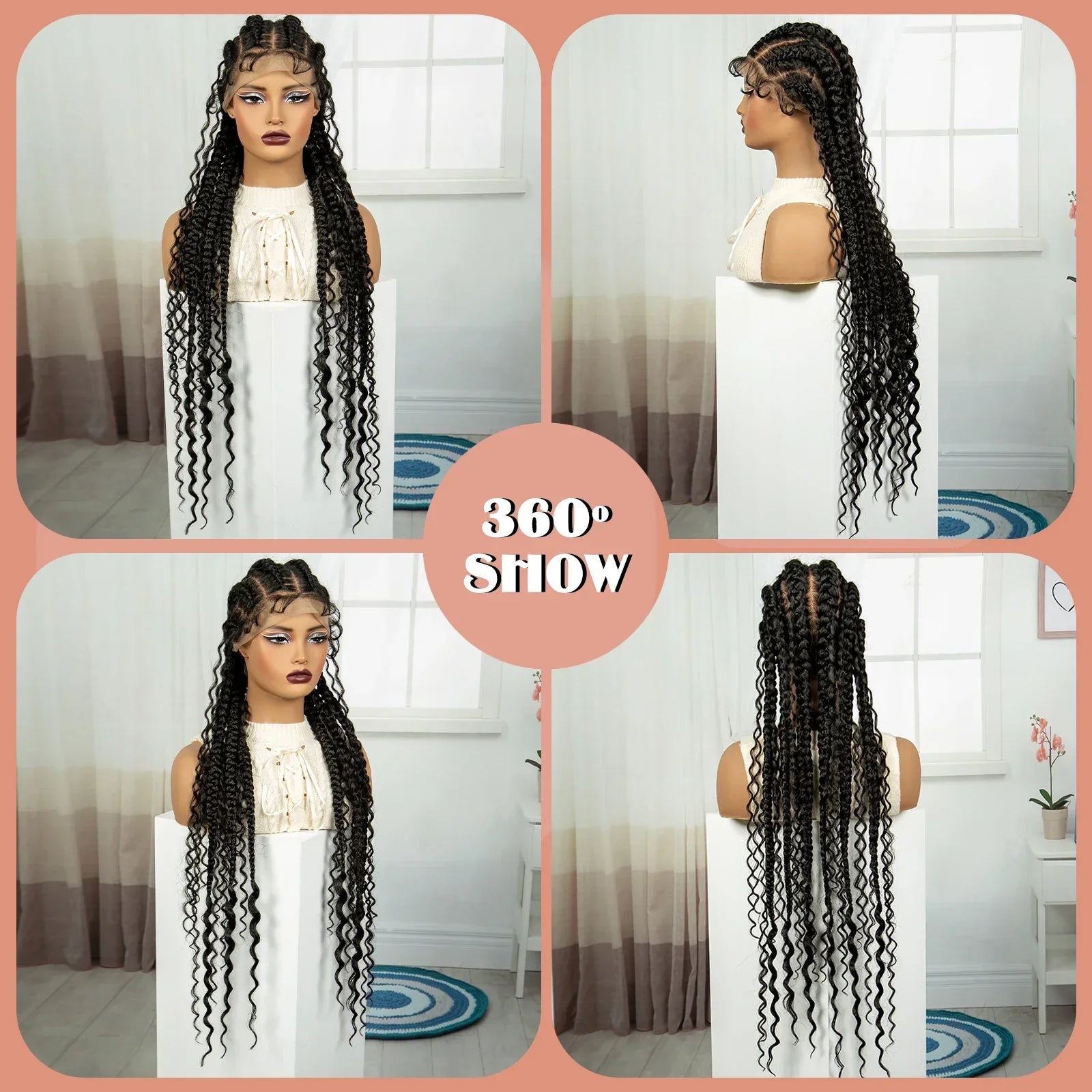 34" Cornrow & Twist Braids Wig with Curly Ends | Full Lace Frontal