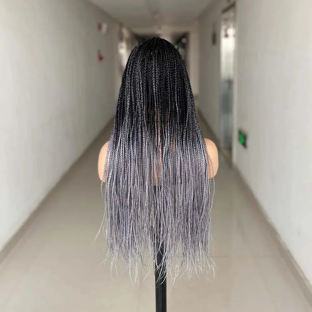 26" Ombre Box Braided Wig | Long Straight Braids | Twist Accents | Synthetic Wig | Cosplay & Daily Wear