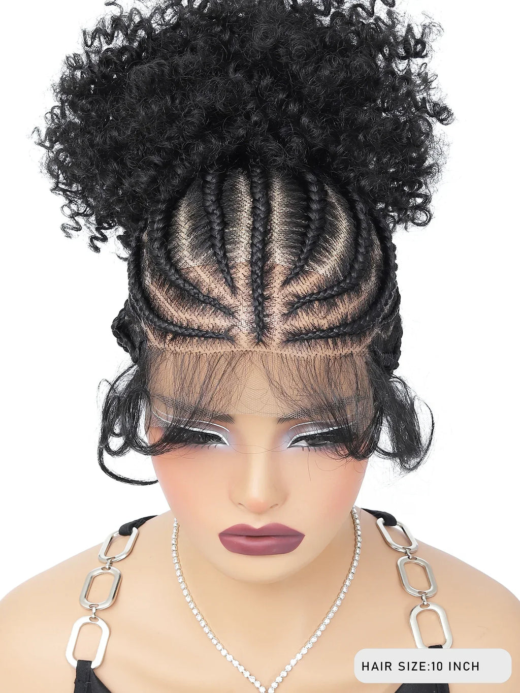 10" Braided Wig with Buns | Cornrow Braids | Full Lace | Ponytail | Synthetic Wig for Black Women