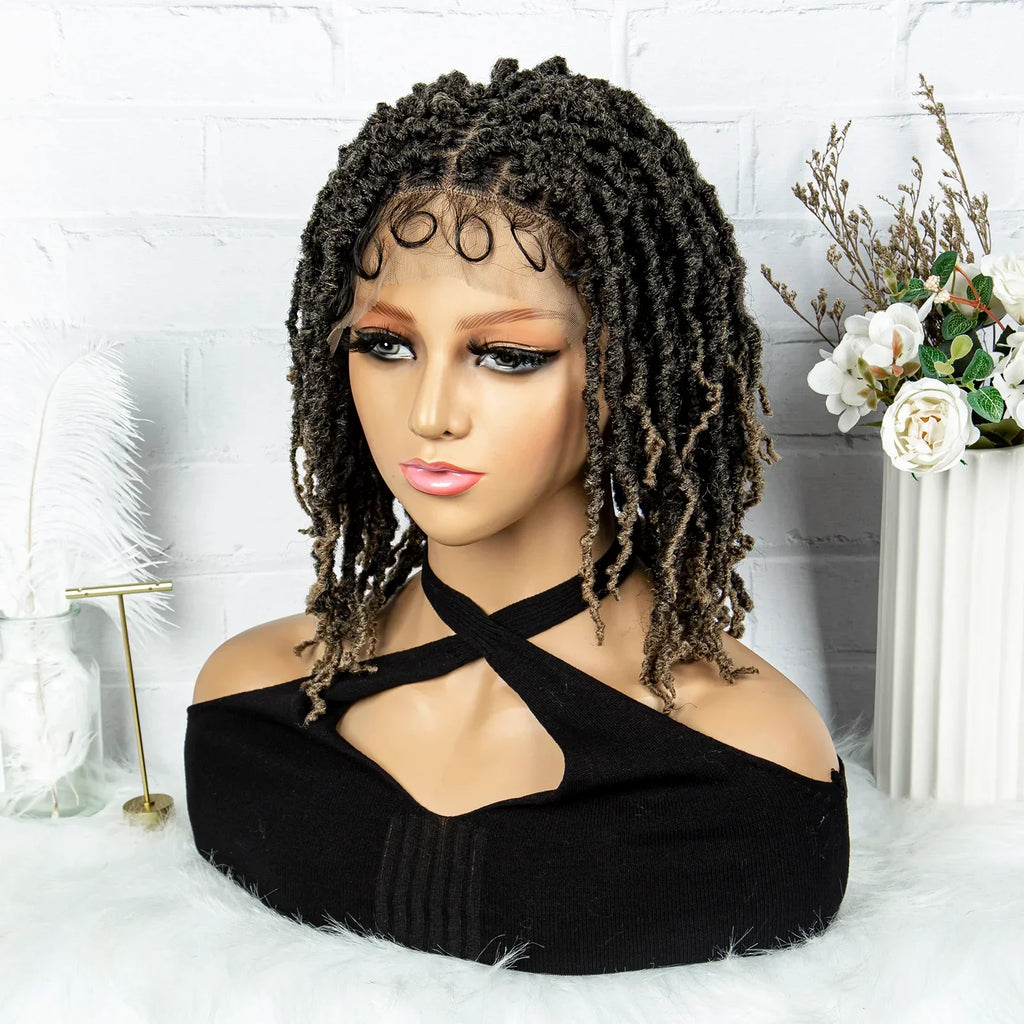 14" Knotless Butterfly Locs Lace Front Wig | Synthetic Dreadlock Braids | Black Women