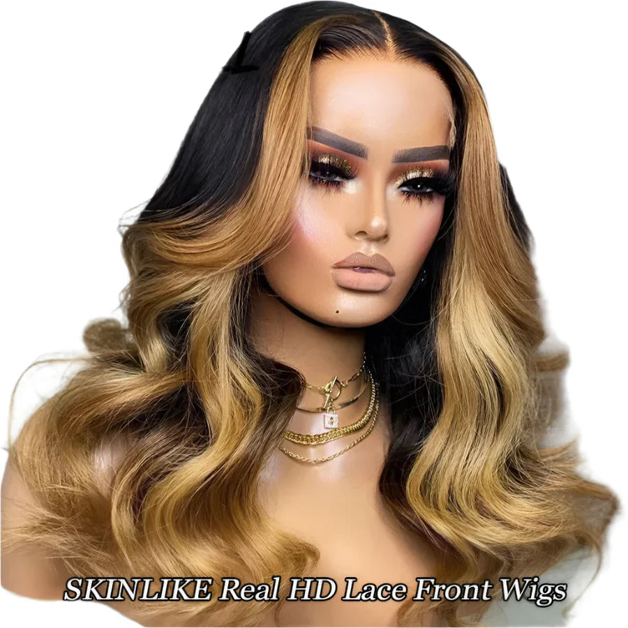 1b/27 Highlight HD Lace Front Wig | 250% Density Body Wave Human Hair