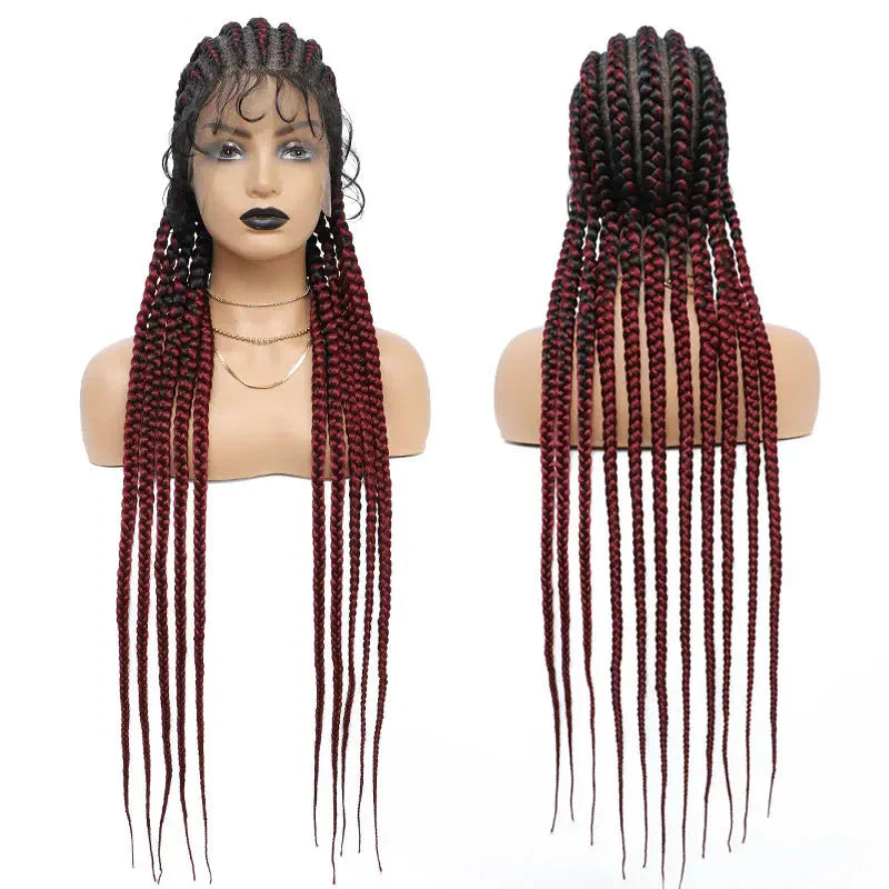 36" Cornrow Twisted Braided Wig | Ombre Blonde Passion Twists | Faux Locs & Goddess Box Braids | Full Lace Front Wig