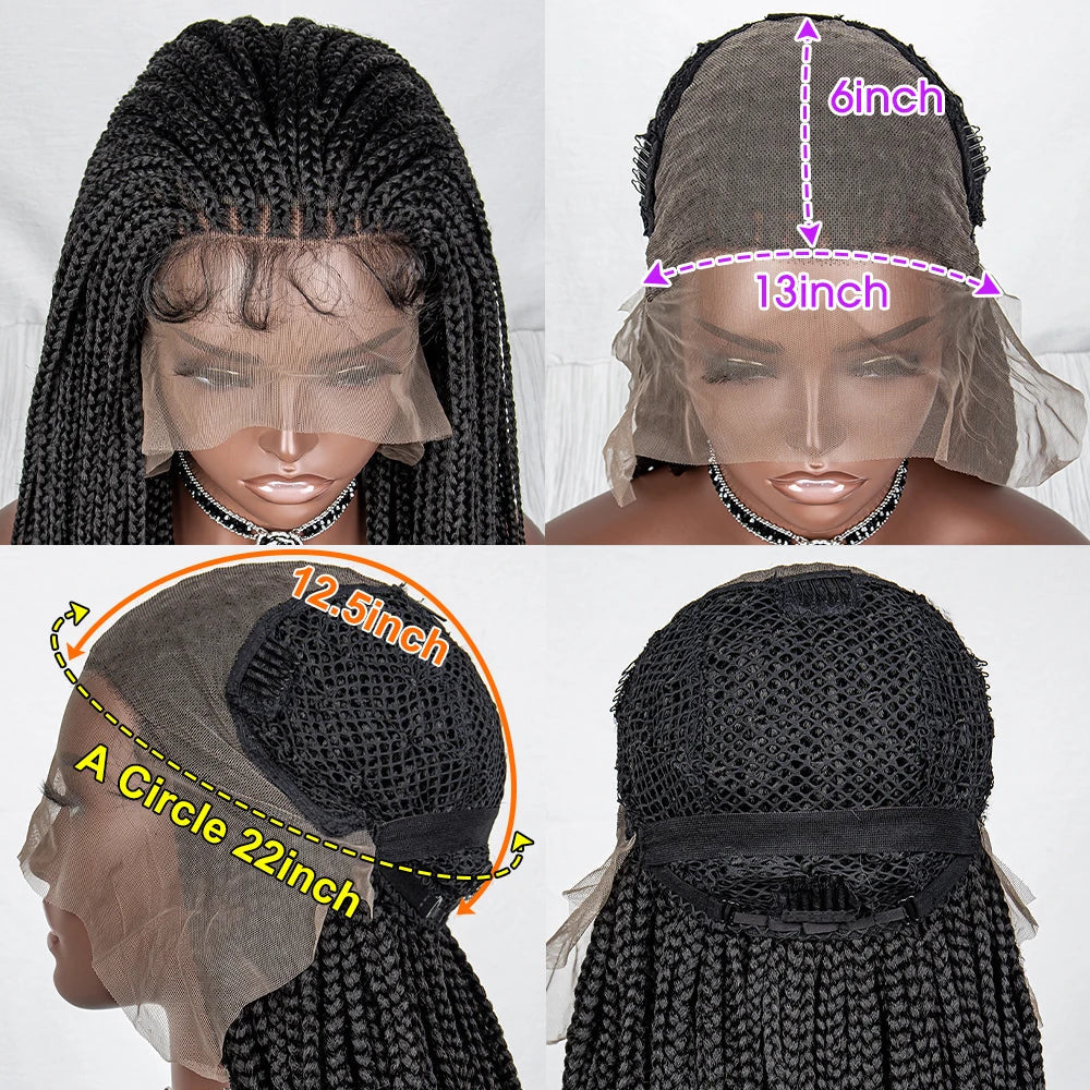 36" Handmade Knotless Box Braids Lace Frontal Wig | 13x6 Lace | Baby Hair | Synthetic Braids