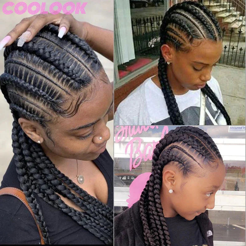 36" Cornrow Knotless Braids Wig | 360 Full Lace | Baby Hair | Synthetic