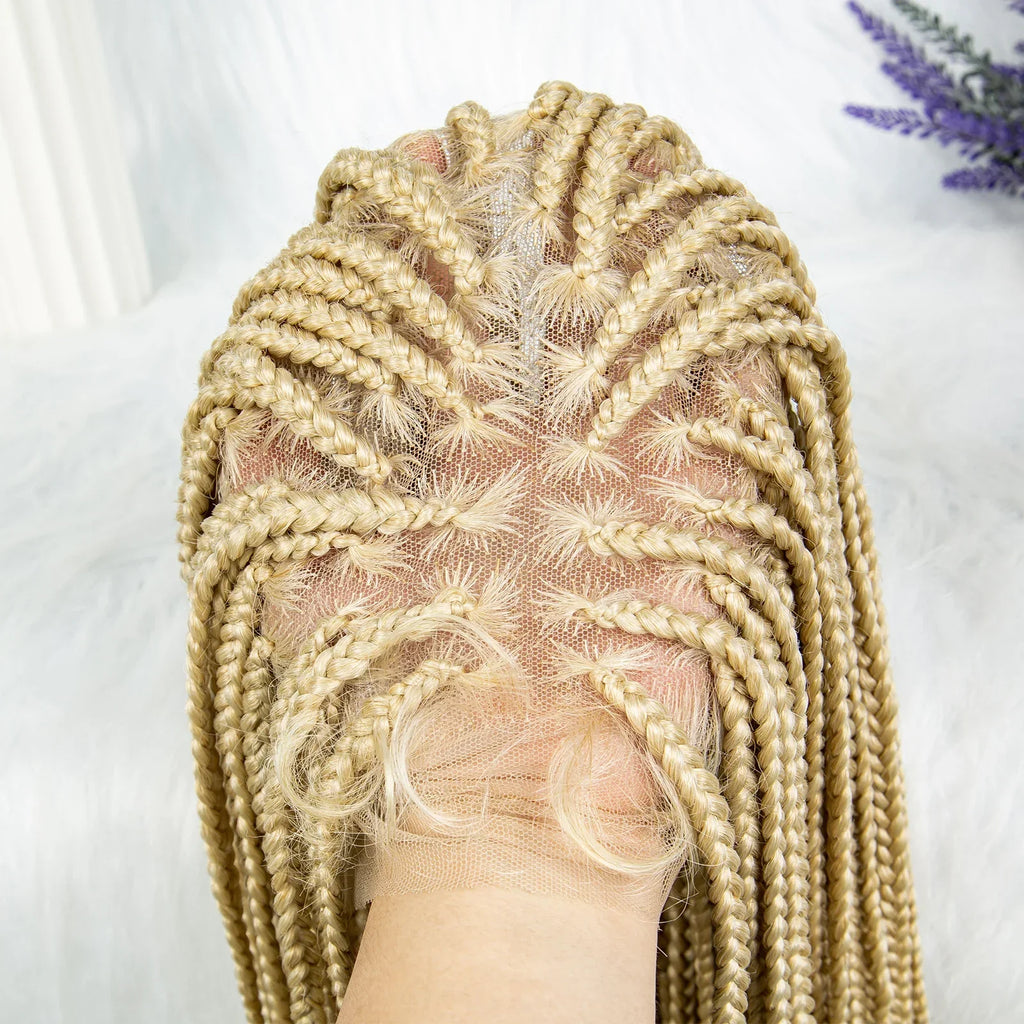 613 Blonde Box Cornrow Braided Wig | HD Full Lace Knotless Braids Wig | Synthetic Braiding Wig for Black Women