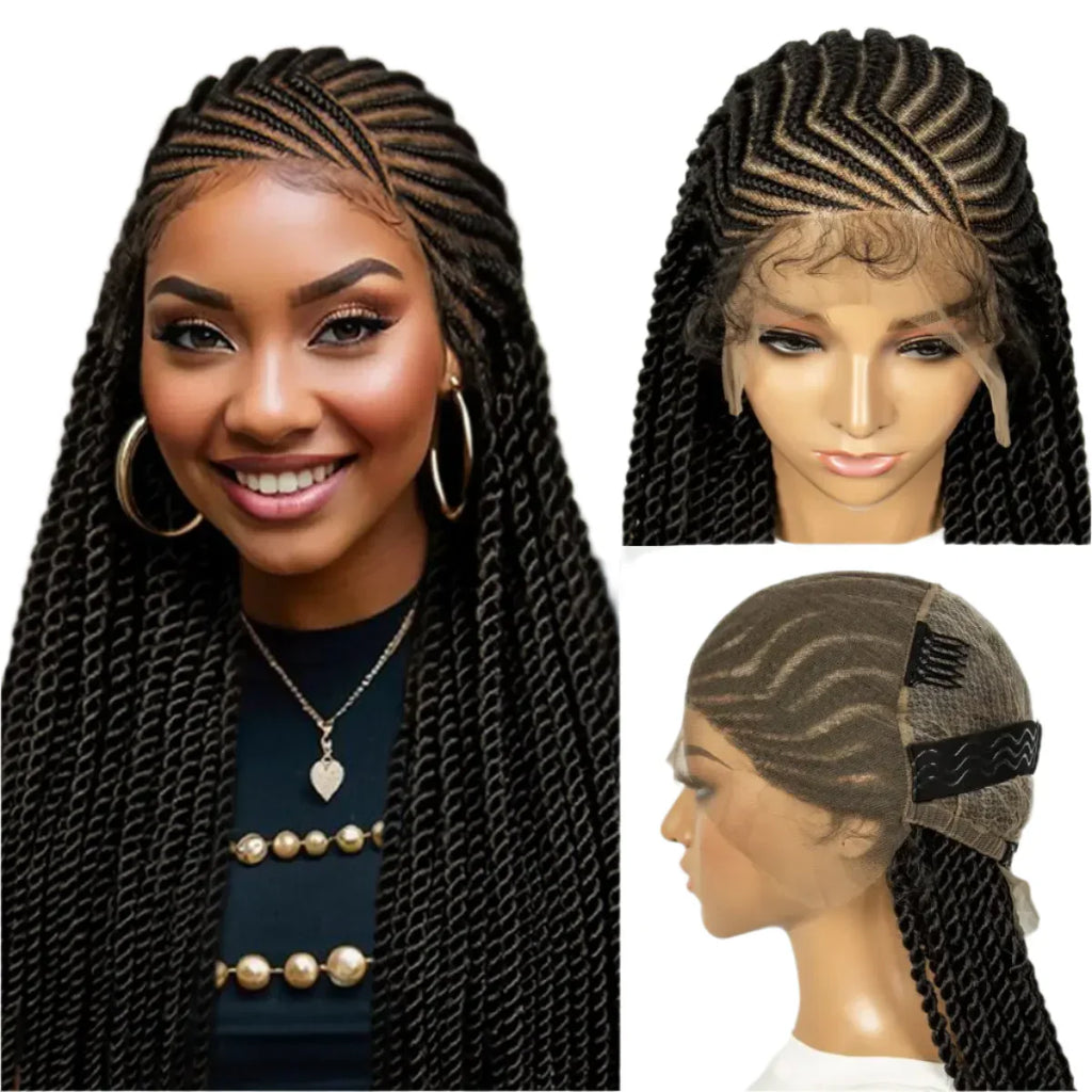 32" Cornrow Braided Wig | Full Lace Box Braids | Transparent Lace Front Wig for Black Women