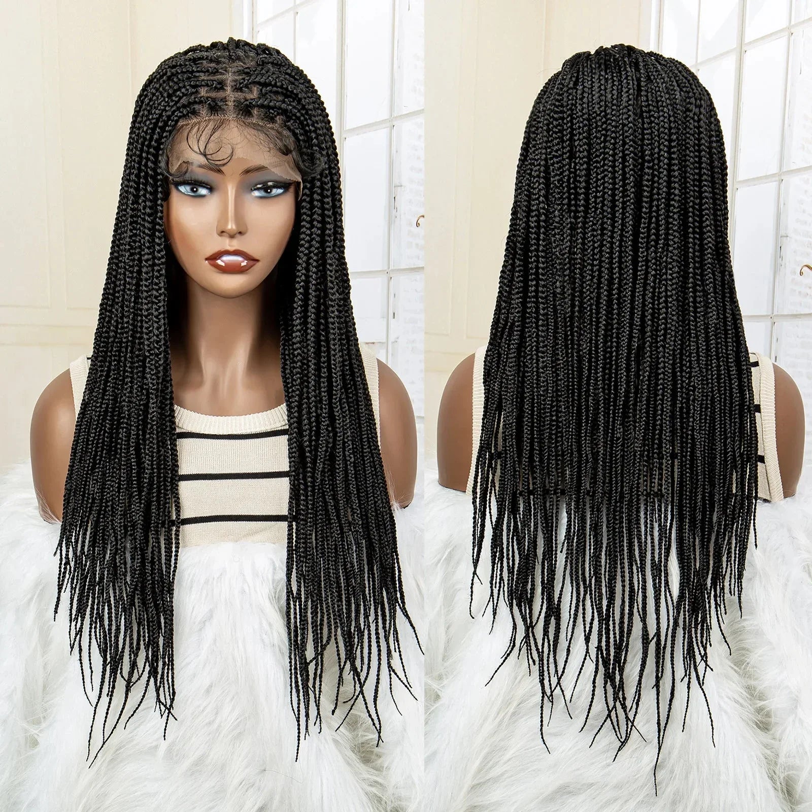 24" Full Lace Knotless Box Braided Wig | Lace Frontal Cornrow Braids | Baby Hair Synthetic Wig for Women