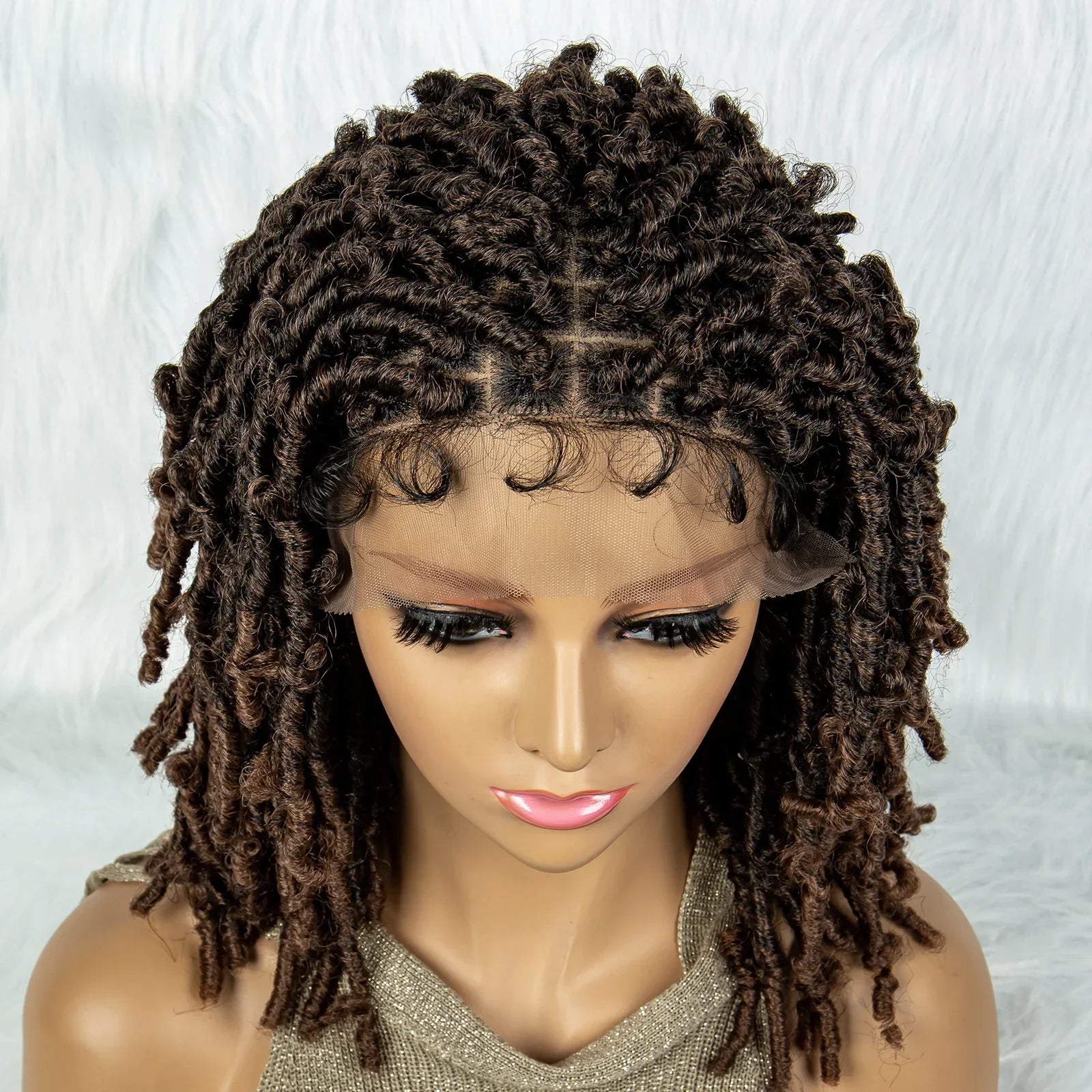 16" Short Knotless Butterfly Locs Wig | Synthetic Lace Front
