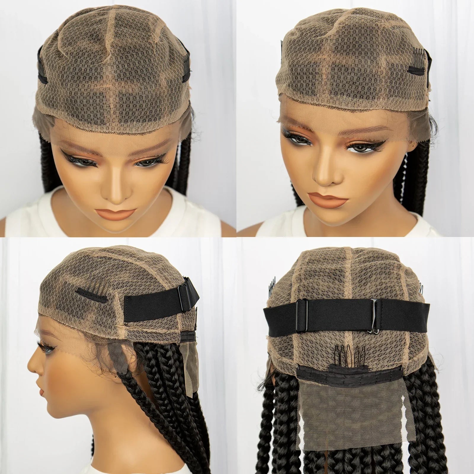 34" Knotless Box Braids Full Lace Wig | Transparent Lace | Long Black Synthetic Braids | Black Women