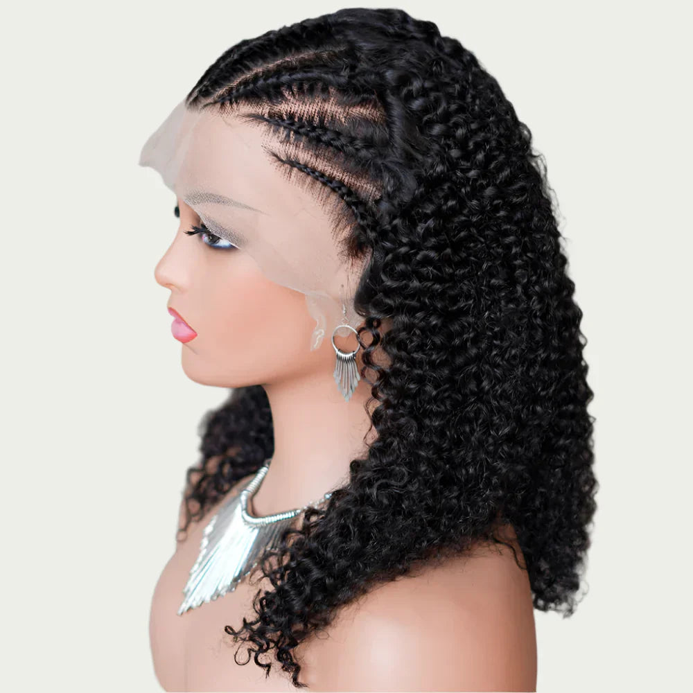 16" Afro Kinky Curly Braided Lace Front Wig | 250% Density | Brazilian Remy Hair | 13x4 Lace