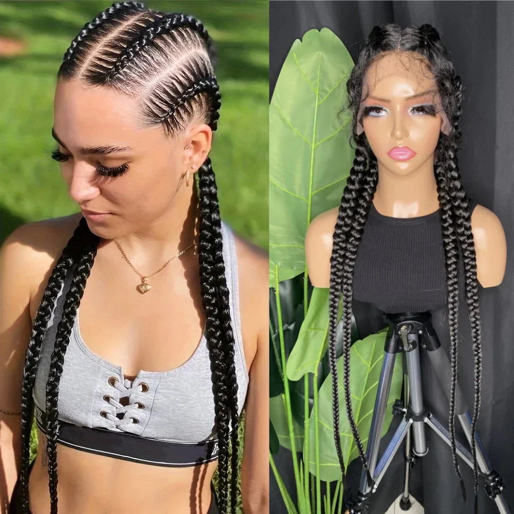 34" Blonde 4x Braids Wig | Double Dutch Cornrows & Twist Braids | Baby Hair | Synthetic