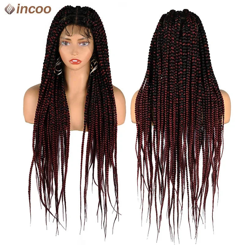 36" Jumbo Knotless Box Braided Full Lace Front Wig | Cornrows | Synthetic Braids | Black Women