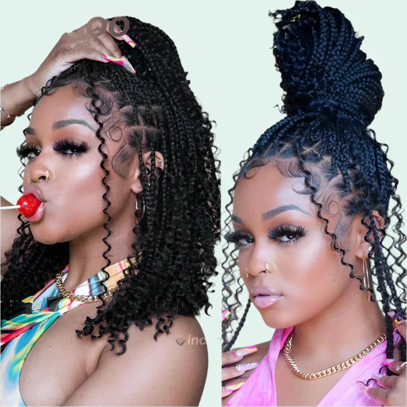 12" Goddess Boho Bob Braids Wig | 360 Lace Frontal | Curly Ends | Ombre & Color Options | Baby Hair