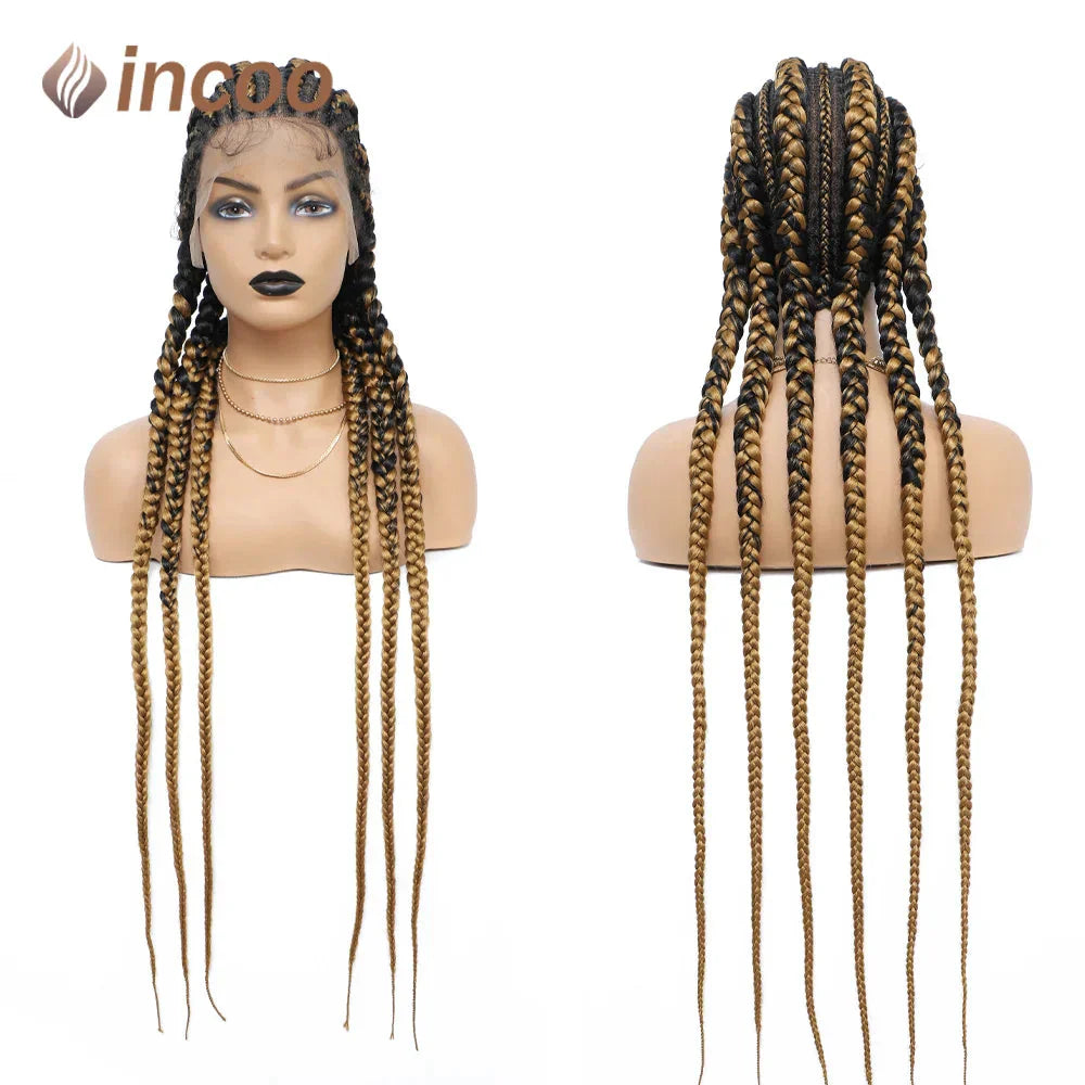 36" Jumbo Dutch Twins Cornrow Braided Lace Front Wig | Full Lace | Synthetic Crochet Hair | Black Women