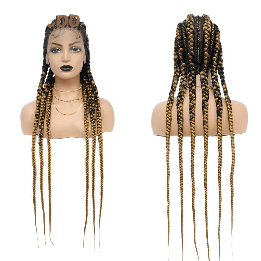 36" Cornrows & Faux Locs Braided Wig | Jumbo Box Braids | Full Lace | Synthetic Hair | Black Women
