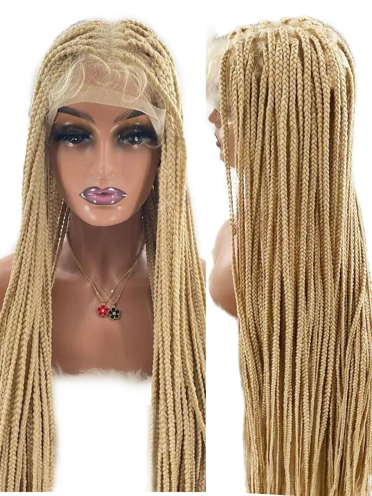 32/36" HD Full Lace Knotless Box Braided Wig | Blonde 613 | Long Braids | Kanekalon Hair