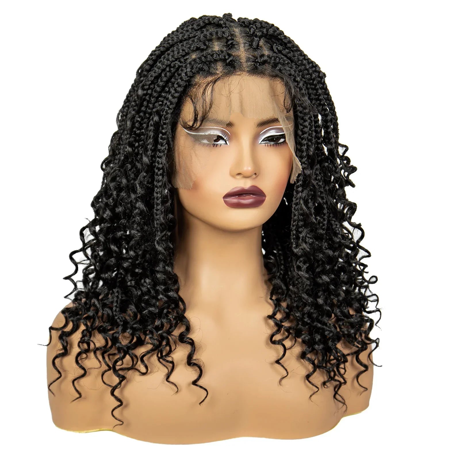 16" Deep Wave Knotless Braids Wig | Curly Ends | Full Lace | Baby Hair