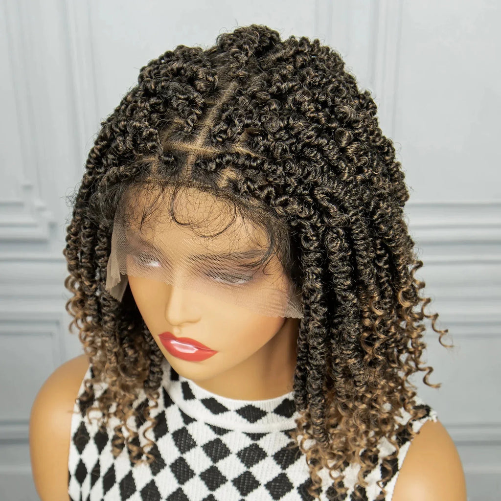 1B/27 Short Passion Twist Lace Front Wig | Knotless Braids | Baby Hair | Synthetic Twist Spring Wig