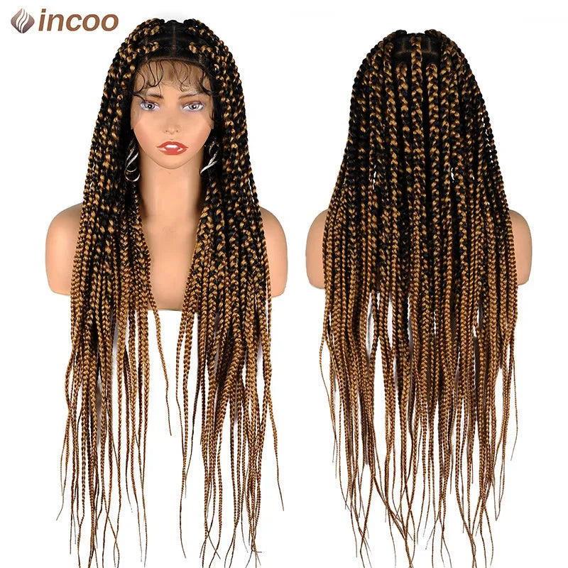 36" Jumbo Knotless Box Braided Full Lace Front Wig | Cornrows | Synthetic Braids | Black Women