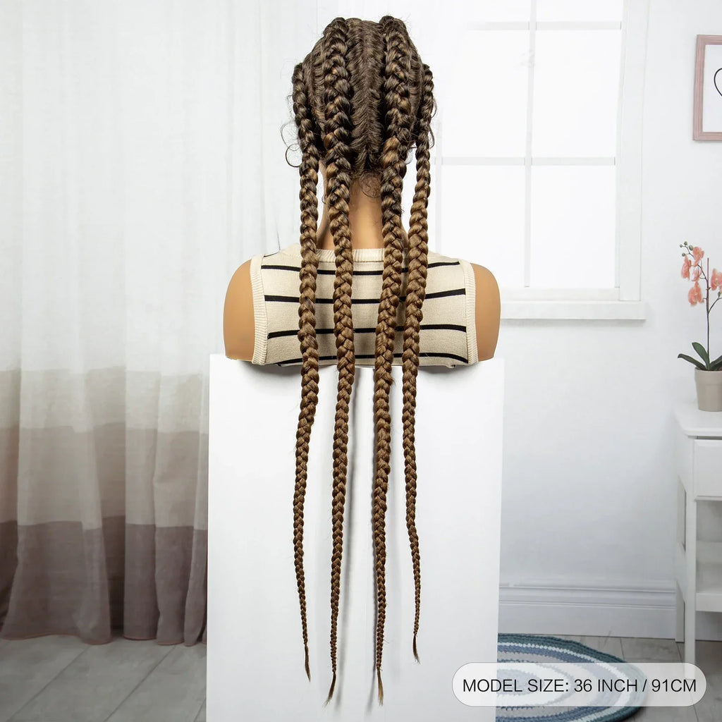 36" Natural Cornrow Braids Wig | Lace Front | Baby Hair | Long Braids