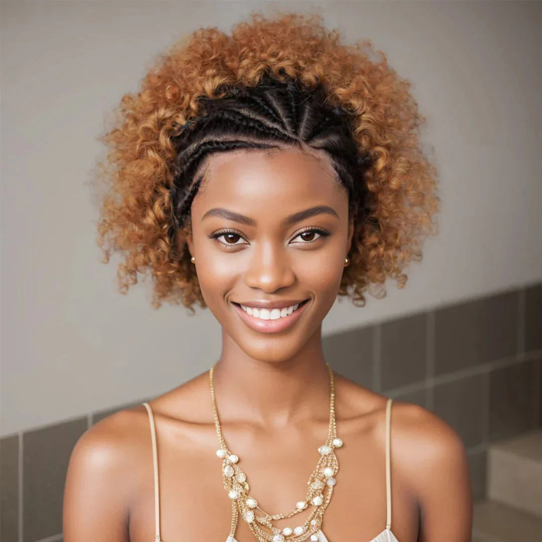 6" Afro Curly Braided Lace Front Wig | 250% Density | Brazilian Remy Hair | Short Curly Wig