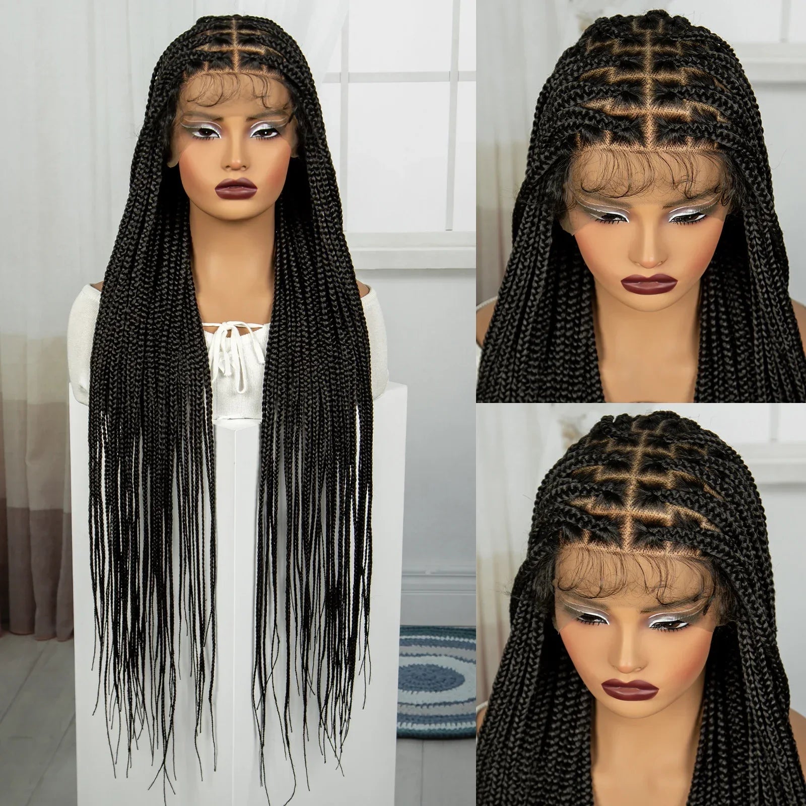 36" Knotless Box Braids Wig | Transparent Full Lace | Baby Hair