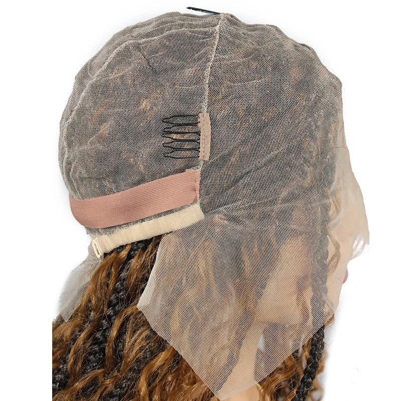 24" Boho Box Braids Lace Frontal Wig | Deep Wave Goddess Braids | Curly Ends | Black Full Lace Synthetic Wig