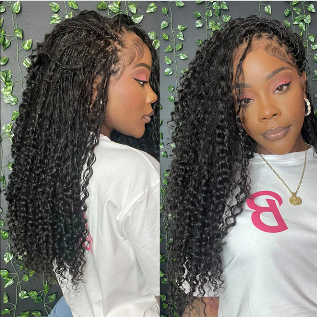 30" Crochet Boho Box Braids | Human Hair Curly Ends | Pre-Looped | Brazilian Remy Hair Extensions