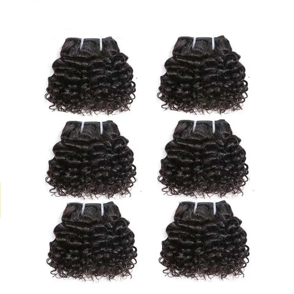 6" Bouncy Curly Indian Remy Hair Bundles | Double Drawn | Natural Black & Brown | Sew-In Extensions