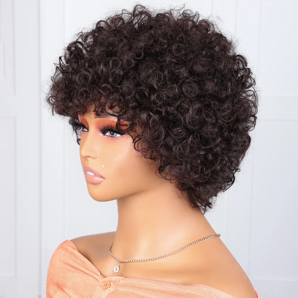 Afro Kinky Curly Wig | Short Full Machine Made Remy Human Hair (Glueless "Wear to Go")