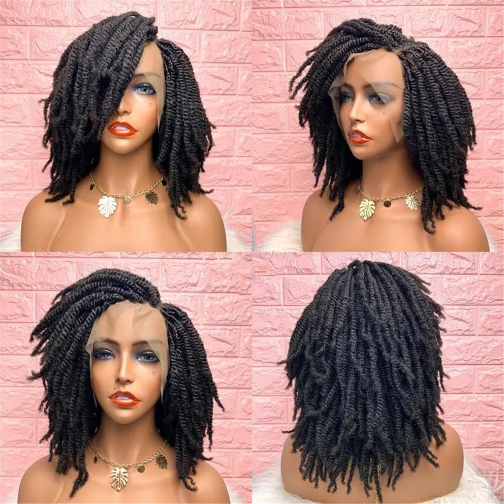14" Nubian Kinky Twist Braided Wig | Full HD Lace | Afro Twist Wig | 4C Texture | Spring Twist | Cosplay Wig
