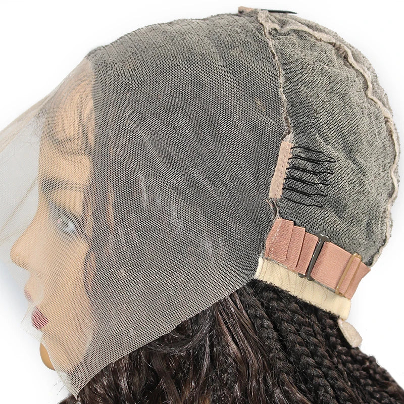 24" Boho Box Braids Lace Frontal Wig | Deep Wave Goddess Braids | Curly Ends | Black Full Lace Synthetic Wig