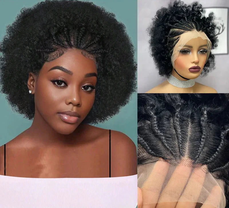 8" Short Afro Curly Braids Wig | 13x4 Lace Front Human Hair Wig | Beginner Friendly
