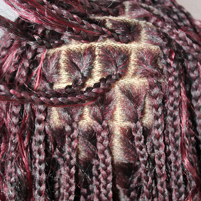 24" Boho Box Braids Lace Frontal Wig | Deep Wave Goddess Braids | Curly Ends | Black Full Lace Synthetic Wig