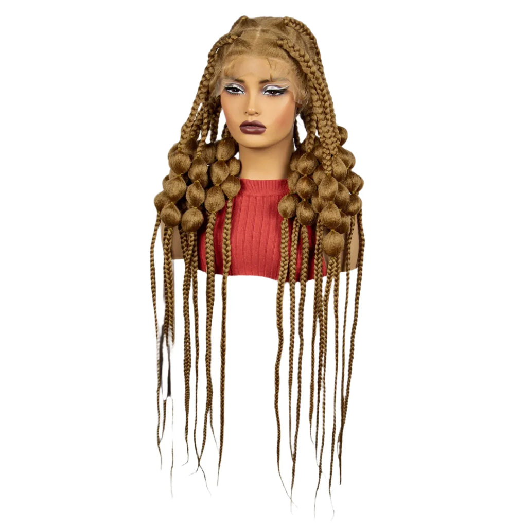 40" Ombre Knotless Bantu Braids Wig | Handmade Full Lace | Baby Hair