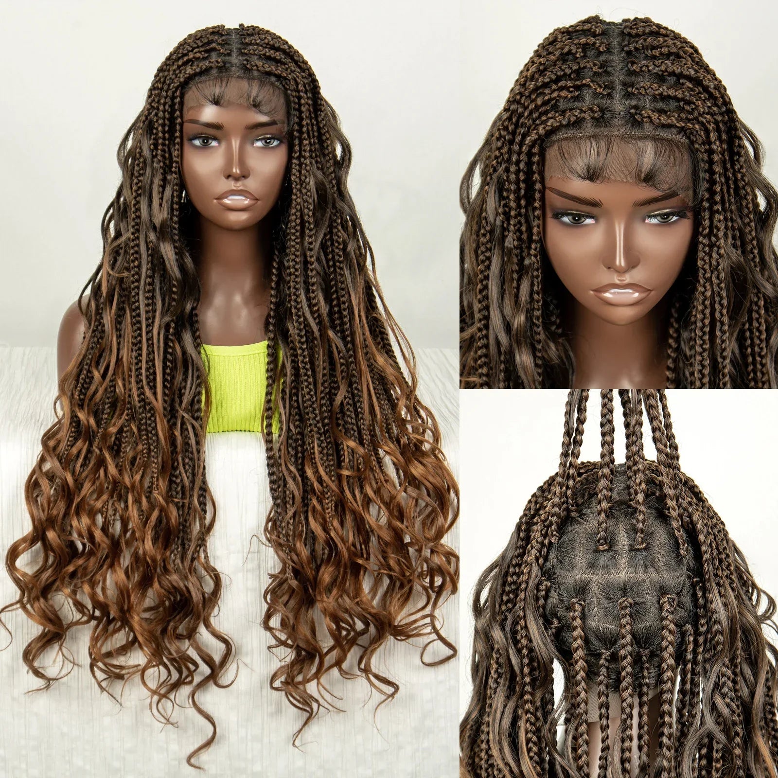 34" Ombre Curly Braids Wig | 1B/30 | Deep Wave | Full Lace | Baby Hair
